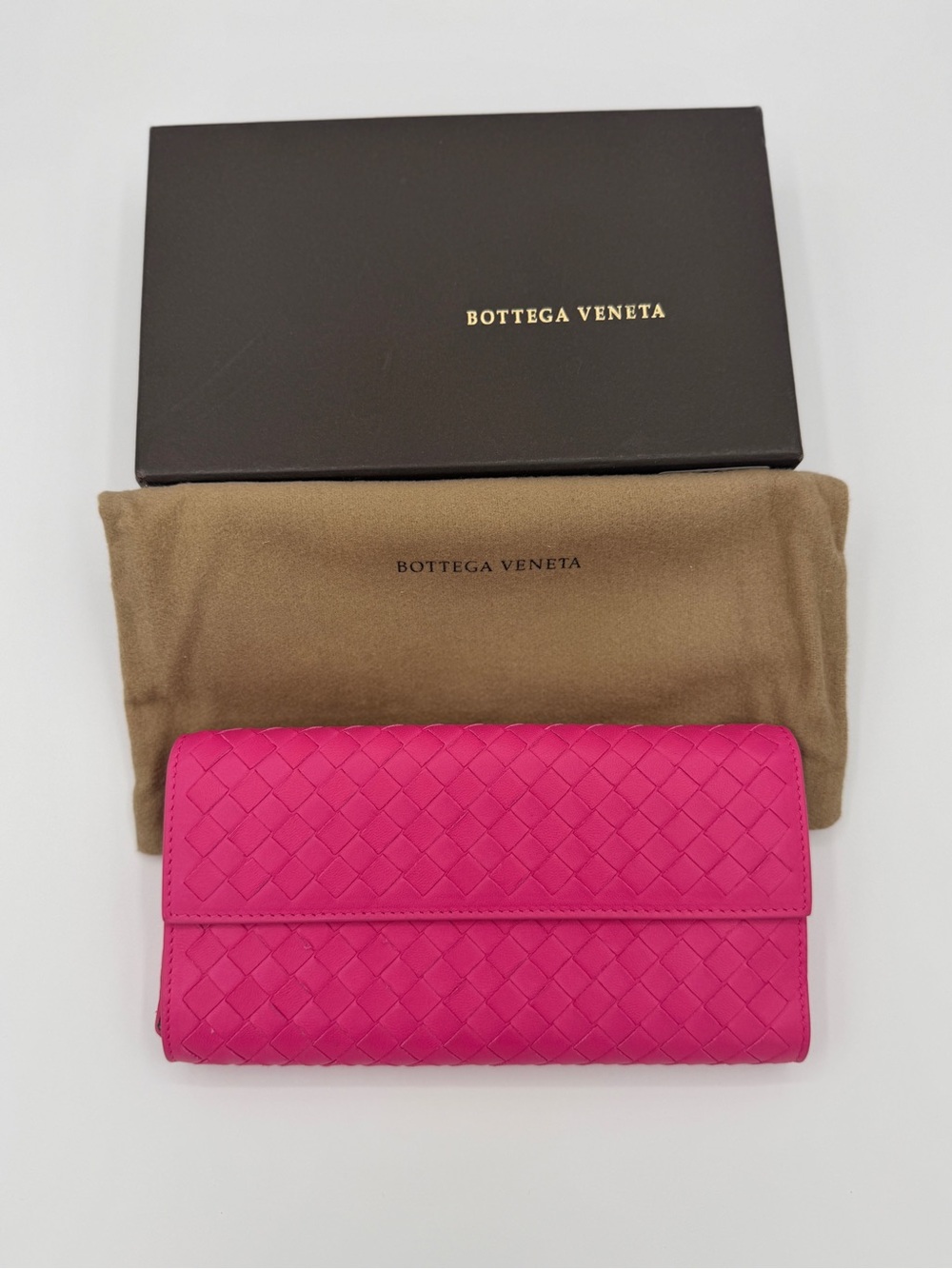 Bottega Veneta Hot Pink Intrecciato Continental Wallet